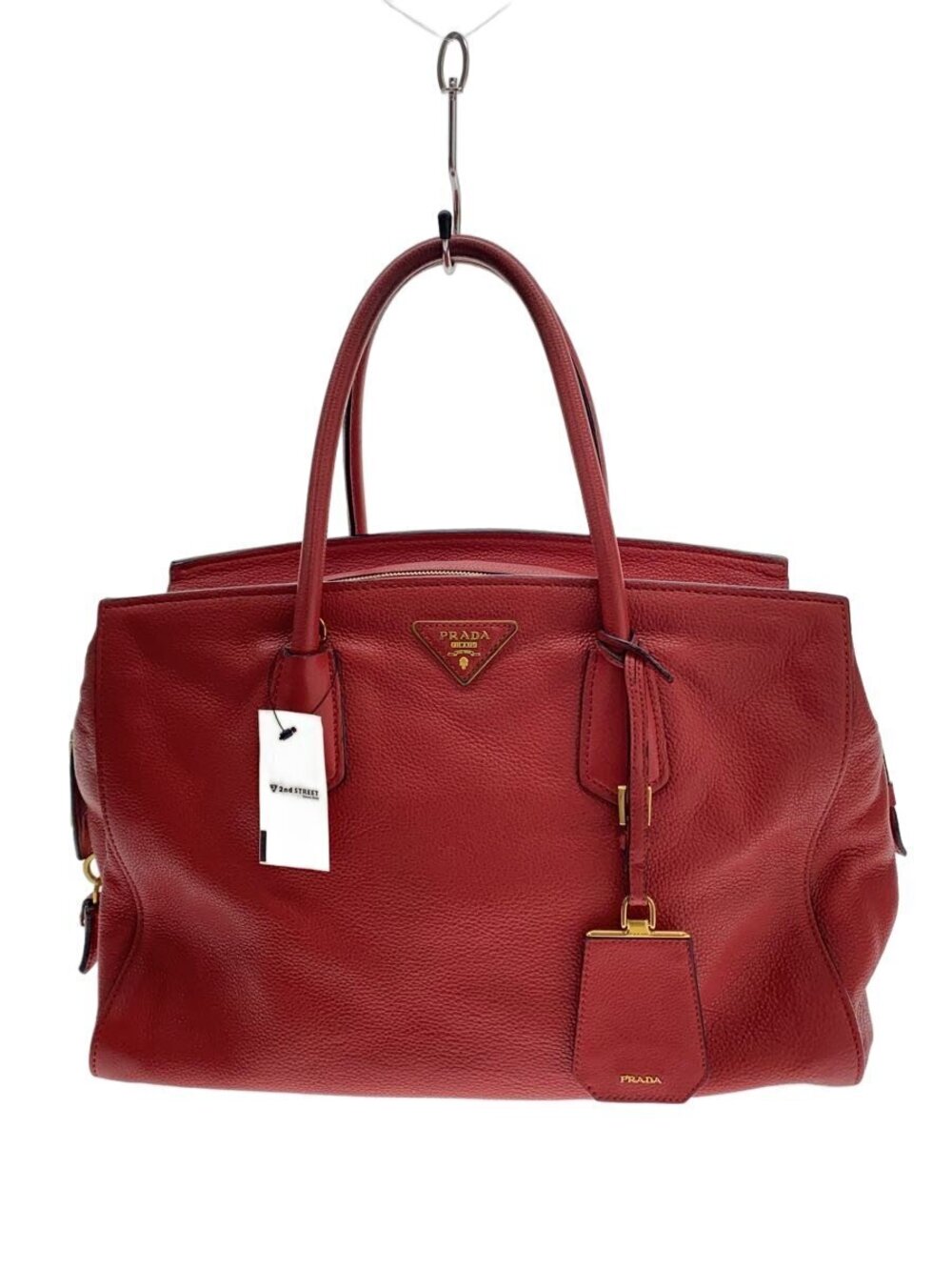 Prada red Vitello Daino leather convertible tote bag